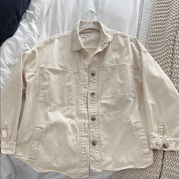 Stoosh Jackets & Blazers - Stoosh Cream Oversized Button-Up Shacket